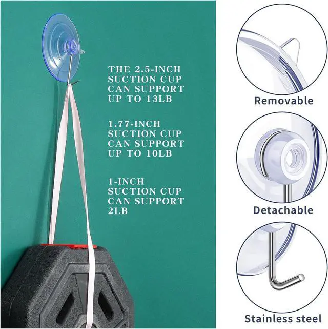 Alt view image 4 of 6 - 20PCS Suction Cup Hooks, 2.5Inch, 1.77Inch, 1Inch Suction Cups with Metal Hooks Removable, Suitable for Glass, Windows, Bathrooms, Kitchens, Tiles, Shower Cubicles