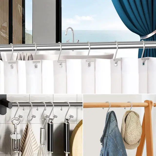 Alt view image 7 of 7 - Gracelife Shower Curtain Hooks,Set of 12 Rust Resistant Metal Shower Curtain Rings for Bathroom,T-Bar Decorative Hooks Hangers for Shower Rod (Nickel)