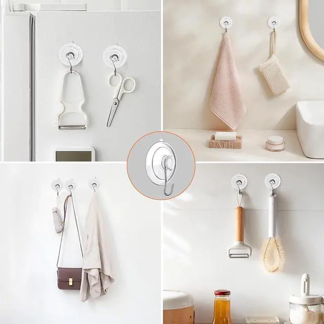 Alt view image 6 of 6 - 20PCS Suction Cup Hooks, 2.5Inch, 1.77Inch, 1Inch Suction Cups with Metal Hooks Removable, Suitable for Glass, Windows, Bathrooms, Kitchens, Tiles, Shower Cubicles