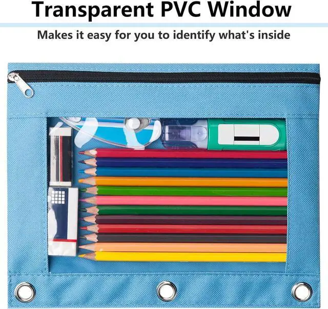 Alt view image 6 of 7 - Forvencer Pencil Pouch for 3 Ring Binder, Large Pencil Case Pouch Binder | Zipper Pencil Pouch Pencil Bag with 3 Reinforced Grommets, Pen Bag, Clear Window Pencil Case, Binder Pencil Pouch Box, Black