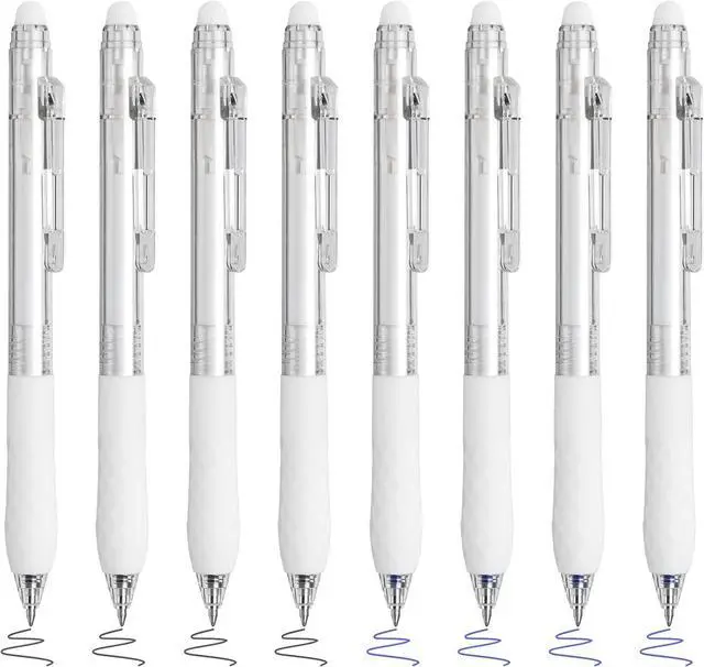 Main image of BAYTORY 8Pcs Erasable Pens, 0.5mm Fine Point Black & Blue Ink Pen (White) | Gel Pens With Eraser Smooth Writhing Comfortable to Use, for Taking Marking Planner Crossword Puzzles