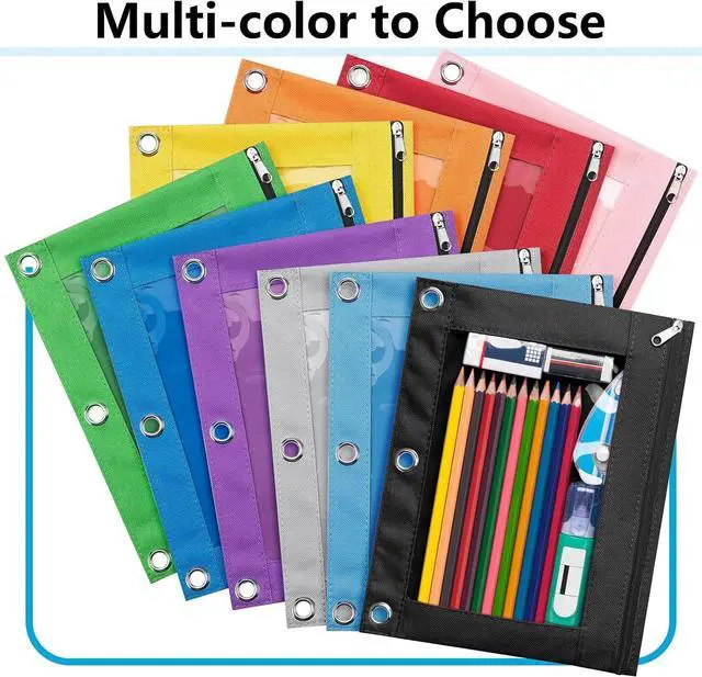 Alt view image 7 of 7 - Forvencer Pencil Pouch for 3 Ring Binder, Large Pencil Case Pouch Binder | Zipper Pencil Pouch Pencil Bag with 3 Reinforced Grommets, Pen Bag, Clear Window Pencil Case, Binder Pencil Pouch Box, Black