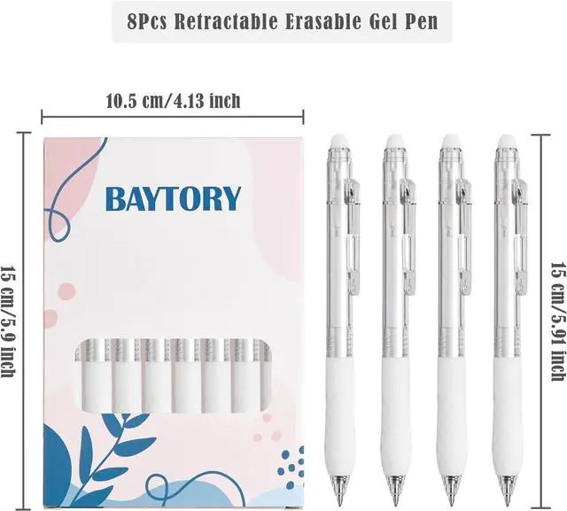 Alt view image 2 of 7 - BAYTORY 8Pcs Erasable Pens, 0.5mm Fine Point Black & Blue Ink Pen (White) | Gel Pens With Eraser Smooth Writhing Comfortable to Use, for Taking Marking Planner Crossword Puzzles