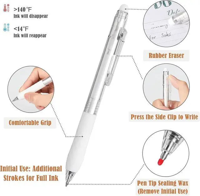 Alt view image 4 of 7 - BAYTORY 8Pcs Erasable Pens, 0.5mm Fine Point Black & Blue Ink Pen (White) | Gel Pens With Eraser Smooth Writhing Comfortable to Use, for Taking Marking Planner Crossword Puzzles