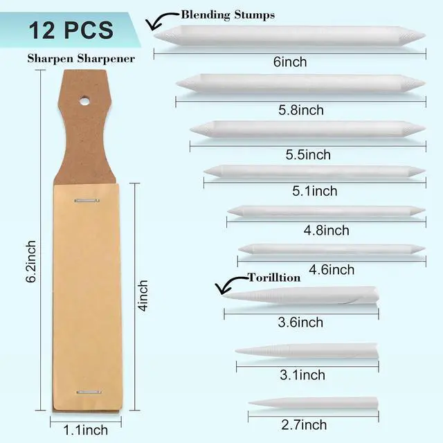 Alt view image 2 of 7 - Jeimier 12 Pcs Blending Stumps for Drawing, Tortillions Blending Sticks for Beginner Drawing, Art Blenders, Blending Tools Paper Stumps for Shading Completed, Blending Pencil for Sketching, Softness