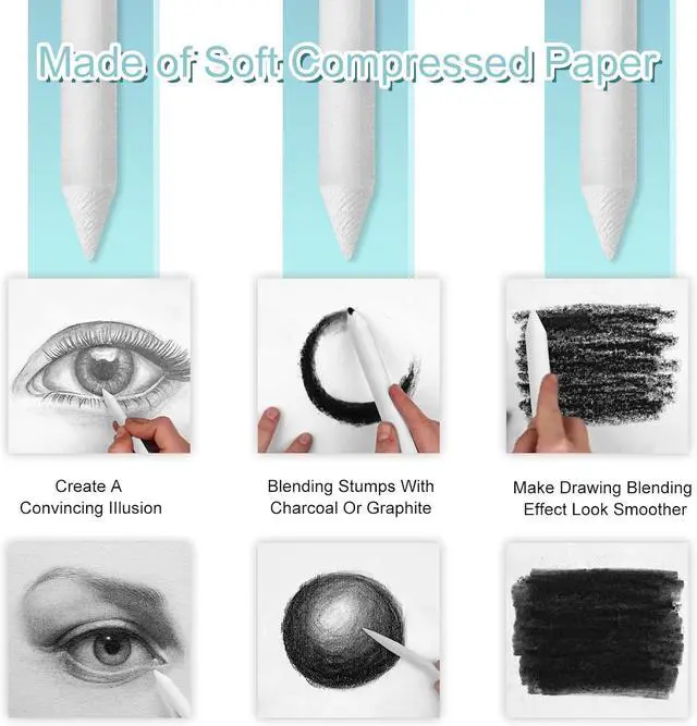 Alt view image 4 of 7 - Jeimier 12 Pcs Blending Stumps for Drawing, Tortillions Blending Sticks for Beginner Drawing, Art Blenders, Blending Tools Paper Stumps for Shading Completed, Blending Pencil for Sketching, Softness