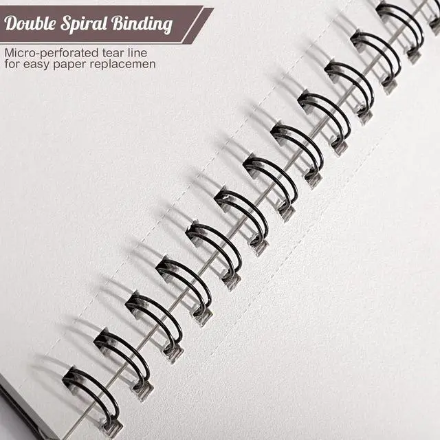 Alt view image 4 of 7 - 8.5 × 11 Sketch Book, Spiral Bound, 50 Sheets, Acid-Free Drawing Pad | 68lb/100gsm Paper, Perforated Pages, 360° Spiral Binding, Hard Backing, for Pencil, Charcoal, Pastel & Back To School Gifts