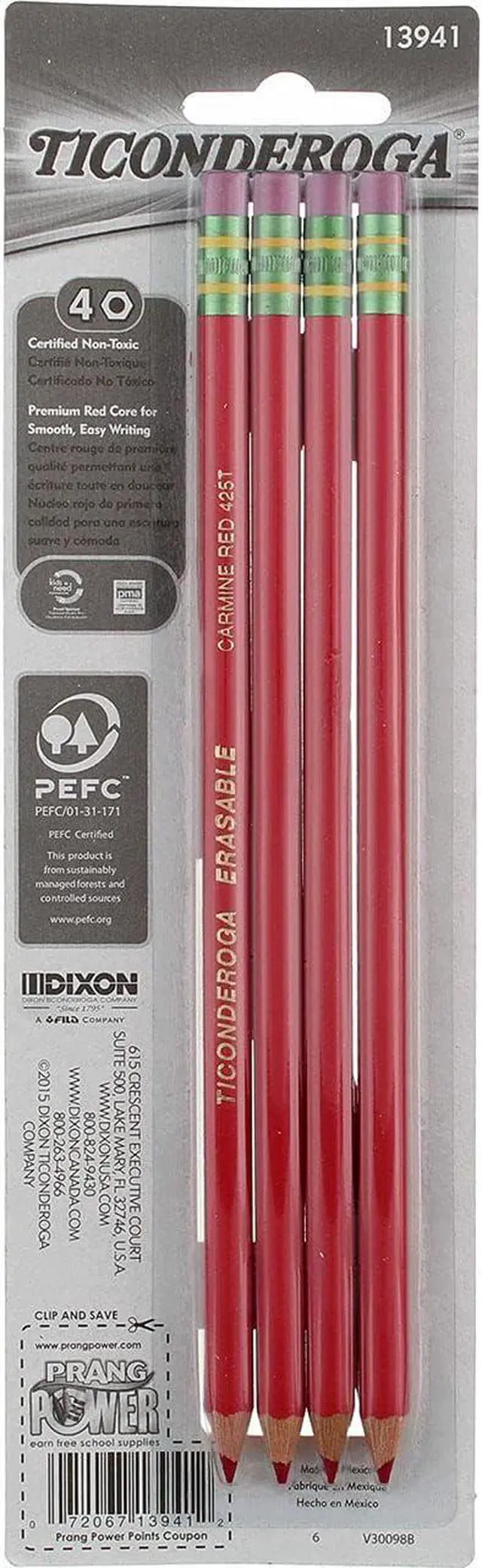 Alt view image 4 of 4 - Ticonderoga Erasable Checking Pencils, Eraser Tipped, Pre-Sharpened, Red, 4 Pack (2 pencils per Pack) (13901)