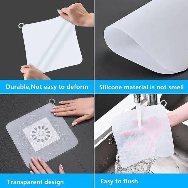 Alt view image 3 of 7 - Silicone Tub Stopper Floor Drain Cover,3pcs Shower Drain Mesh Stickers + 3 Pieces Sewer Anti-Odor Mat Deodorizing Drain Plugs for Kitchen Bathroom and Laundry (8 * 8 Inch)