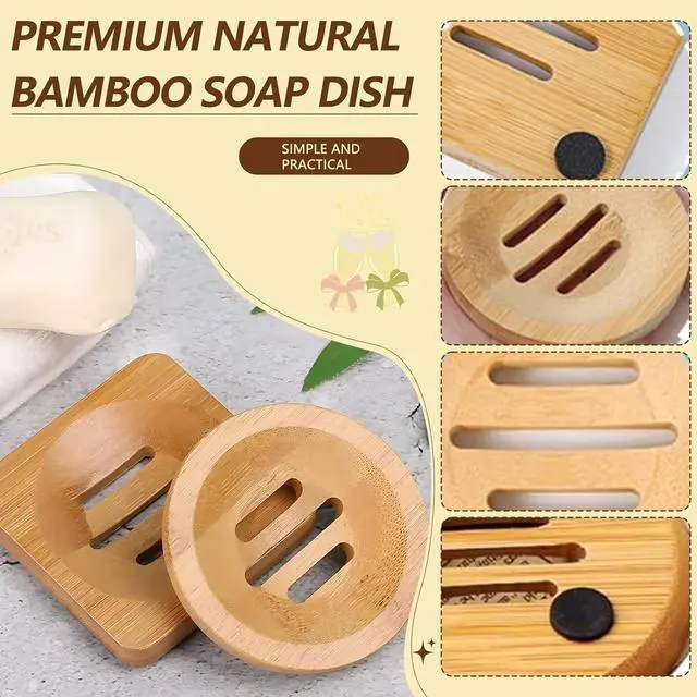 Alt view image 3 of 7 - 2 Pcs Bamboo Soap Holder Wooden Soap Dishes for Shower Steamer Tray for Shampoo Bath Bomb Steamers Natural Soap Dish for Home Bathroom Accessories(Round and Square)
