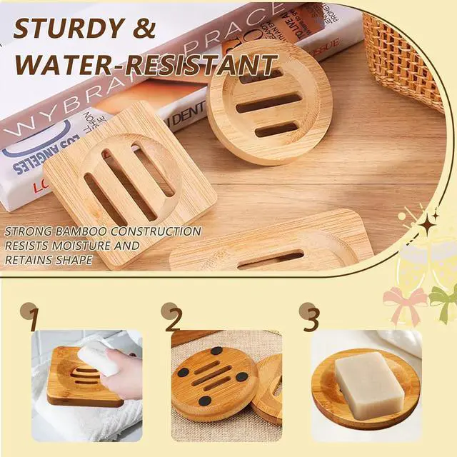 Alt view image 4 of 7 - 2 Pcs Bamboo Soap Holder Wooden Soap Dishes for Shower Steamer Tray for Shampoo Bath Bomb Steamers Natural Soap Dish for Home Bathroom Accessories(Round and Square)