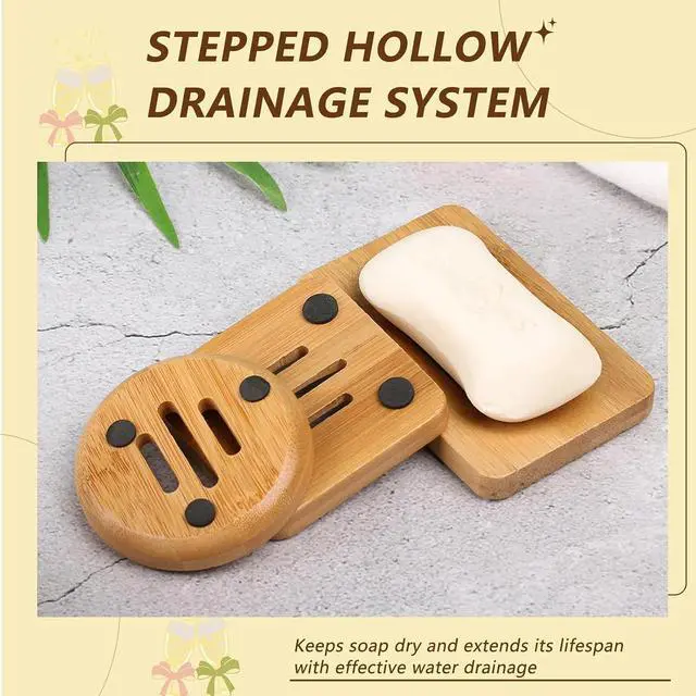 Alt view image 5 of 7 - 2 Pcs Bamboo Soap Holder Wooden Soap Dishes for Shower Steamer Tray for Shampoo Bath Bomb Steamers Natural Soap Dish for Home Bathroom Accessories(Round and Square)