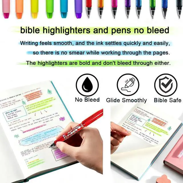 Alt view image 7 of 7 - NoteTaking Supplies set Wax Bible Highlighters and Reusable Erasable Pens | 23PCS Aesthetic Highlighter and Erasable Gel Pen set , Perfect for Bible Study Journaling Planner Notes School Supplies.
