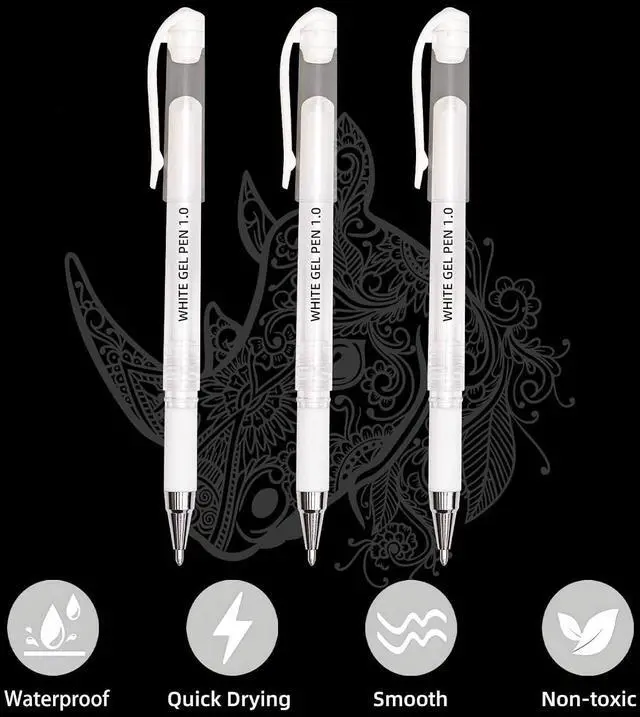 Alt view image 2 of 7 - White Gel Pen Set, 1.0mm Opaque Ink, White Ink Pens | for Black Paper, Drawing, Sketching, Journaling, Card Making, Art Supplies, 3 Pack
