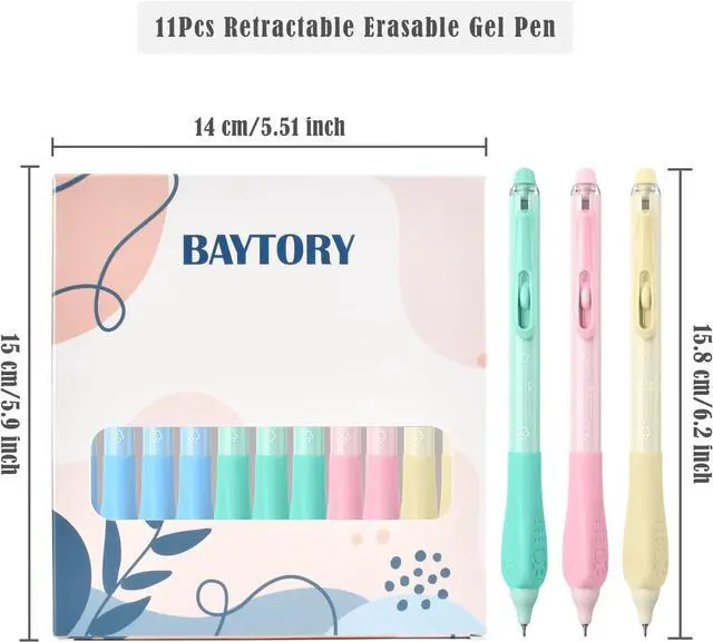 Alt view image 2 of 7 - BAYTORY 11Pcs Fine Point Erasable Gel Pens, 0.5mm Silent Erasable Pen | Aesthetic Retractable Pens with Eraser, Comfortable Grip for Smooth Writing Planner and School Supplies (Blue Ink)