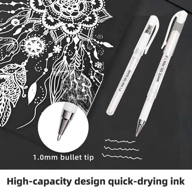 Alt view image 6 of 7 - White Gel Pen Set, 1.0mm Opaque Ink, White Ink Pens | for Black Paper, Drawing, Sketching, Journaling, Card Making, Art Supplies, 3 Pack