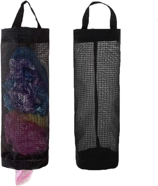 Main image of TOGETRUE Plastic Bag Holder, Grocery Bag Holder Mesh Hanging Storage Bag Dispenser (Black 2 Packs)