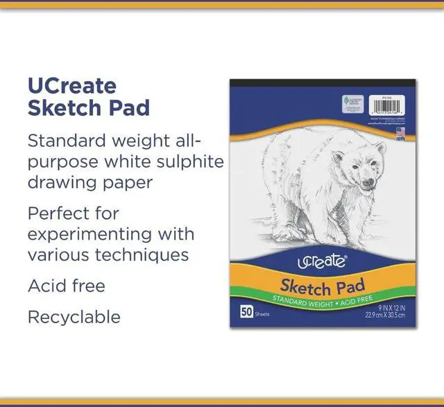 Alt view image 3 of 5 - UCreate Sketch Pad, Standard Weight, 9" x 12", 50 Sheets | Supports classroom learning, crafts and creative activities