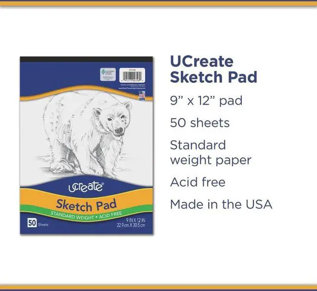 Alt view image 4 of 5 - UCreate Sketch Pad, Standard Weight, 9" x 12", 50 Sheets | Supports classroom learning, crafts and creative activities