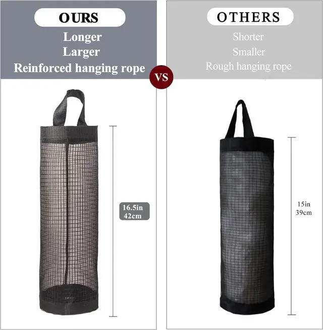 Alt view image 2 of 7 - TOGETRUE Plastic Bag Holder, Grocery Bag Holder Mesh Hanging Storage Bag Dispenser (Black 2 Packs)