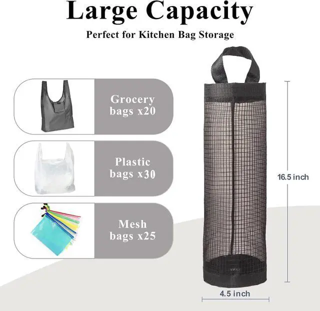 Alt view image 4 of 7 - TOGETRUE Plastic Bag Holder, Grocery Bag Holder Mesh Hanging Storage Bag Dispenser (Black 2 Packs)