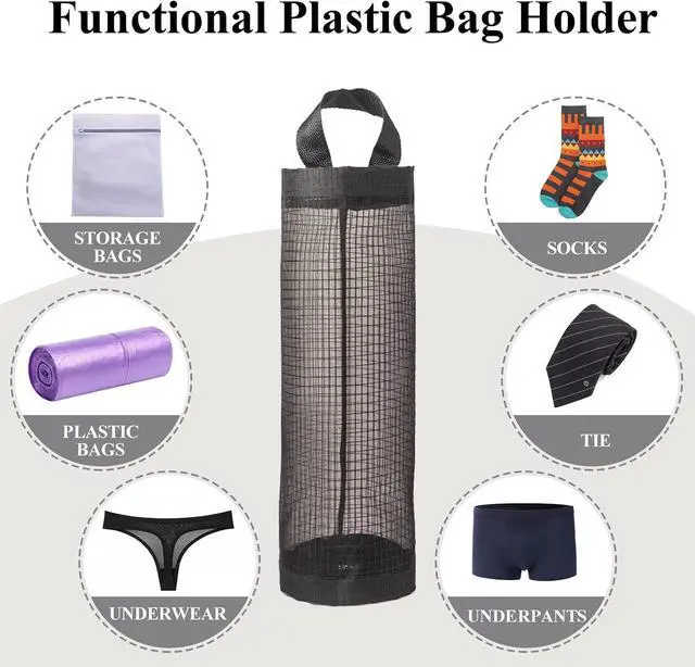 Alt view image 5 of 7 - TOGETRUE Plastic Bag Holder, Grocery Bag Holder Mesh Hanging Storage Bag Dispenser (Black 2 Packs)