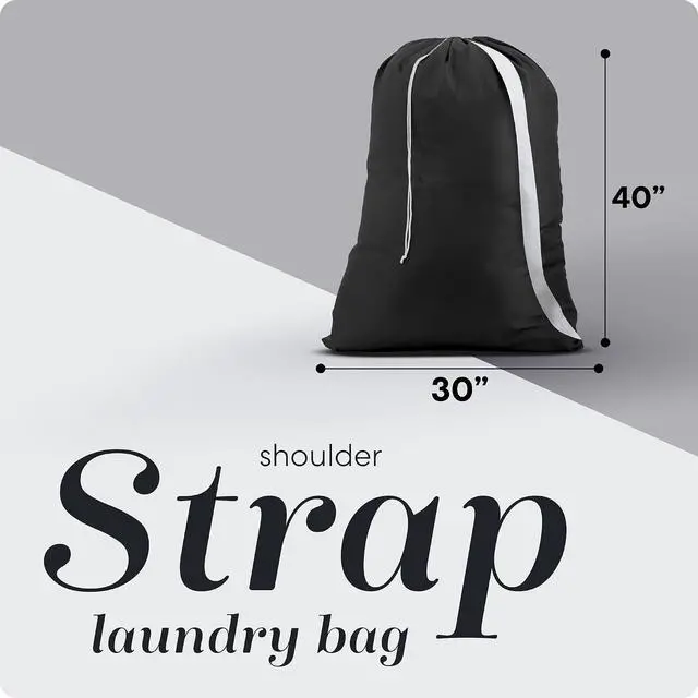 Alt view image 2 of 7 - Handy Laundry Bag with Shoulder Strap 30"x40", Extra Large, Black | Extra Large 30x40 Laundry Bag, Shoulder Strap, Drawstring Locking Closure, Heavy Duty for College Dorm Travel Camp, Black