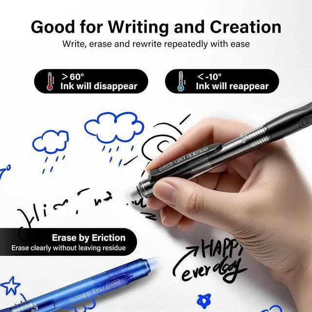 Alt view image 6 of 7 - EUSOAR Erasable Gel Pens, 12 Pack (6 Black & 6 Blue) Erasable Pen 0.5mm Comfortable Grip, Dry Erase Pens Clicker Fine Point for Office Planner Scheduling Appointments Sketching