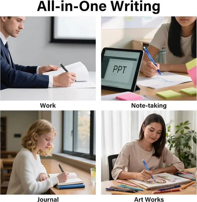 Alt view image 7 of 7 - EUSOAR Erasable Gel Pens, 12 Pack (6 Black & 6 Blue) Erasable Pen 0.5mm Comfortable Grip, Dry Erase Pens Clicker Fine Point for Office Planner Scheduling Appointments Sketching