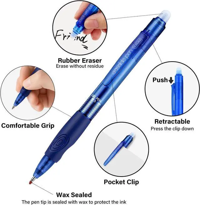 Alt view image 5 of 7 - EUSOAR Erasable Gel Pens, 12 Pack (6 Black & 6 Blue) Erasable Pen 0.5mm Comfortable Grip, Dry Erase Pens Clicker Fine Point for Office Planner Scheduling Appointments Sketching