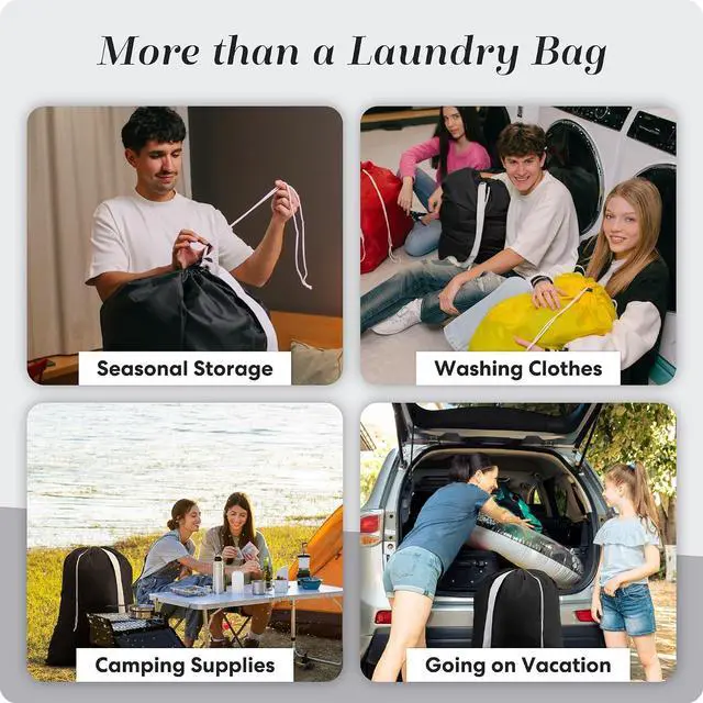 Alt view image 7 of 7 - Handy Laundry Bag with Shoulder Strap 30"x40", Extra Large, Black | Extra Large 30x40 Laundry Bag, Shoulder Strap, Drawstring Locking Closure, Heavy Duty for College Dorm Travel Camp, Black