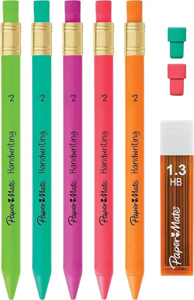 Alt view image 4 of 7 - Paper Mate Handwriting Triangular Mechanical Pencil Set with Lead & Eraser Refills, 1.3mm, School Supplies, Office Supplies, Sketching Pencils, Drafting Pencil, Fun Barrel Colors, 8 Count (Pack of 2)