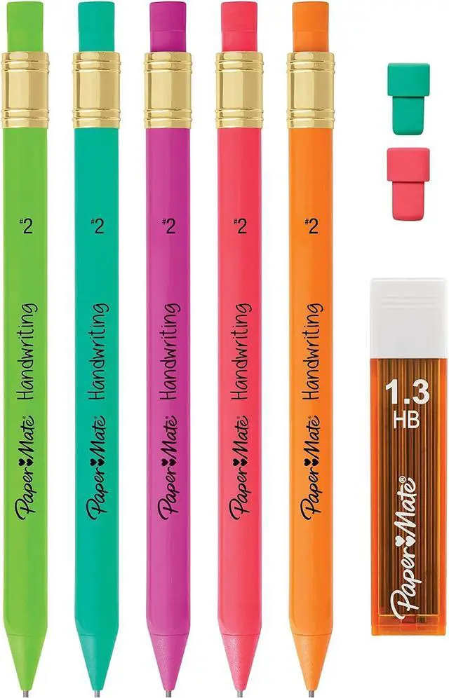 Alt view image 3 of 7 - Paper Mate Handwriting Triangular Mechanical Pencil Set with Lead & Eraser Refills, 1.3mm, School Supplies, Office Supplies, Sketching Pencils, Drafting Pencil, Fun Barrel Colors, 8 Count (Pack of 2)