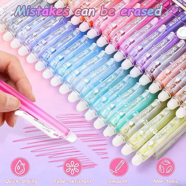 Alt view image 3 of 7 - 12 Colors Retractable Erasable Gel Pens, Make Mistakes Disappear Colored Pens Clicker for Drawing Writing Planner Taking Notes Journaling