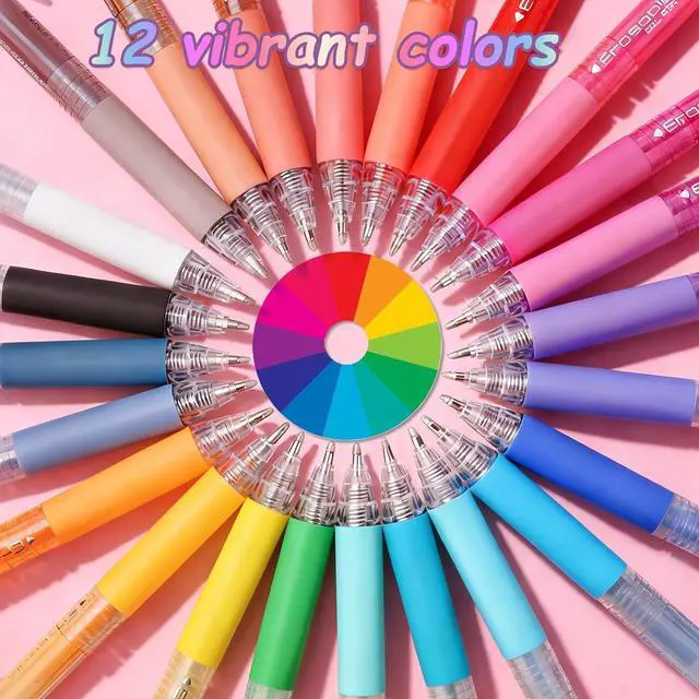Alt view image 5 of 7 - 12 Colors Retractable Erasable Gel Pens, Make Mistakes Disappear Colored Pens Clicker for Drawing Writing Planner Taking Notes Journaling