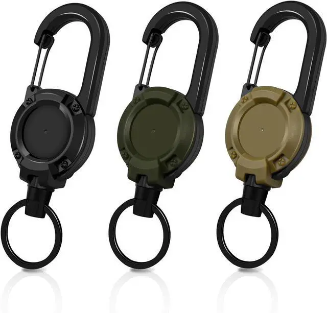 Main image of Retractable Keychain 3 Pack, Heavy Duty ID Badge Holder Reel, Multitool Carabine Key Holder for Keychain, Badge Holder with 25.6" Steel Retractable Cord Key Ring Clip, 8.8 oz
