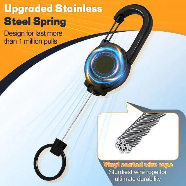 Alt view image 5 of 7 - Retractable Keychain 3 Pack, Heavy Duty ID Badge Holder Reel, Multitool Carabine Key Holder for Keychain, Badge Holder with 25.6" Steel Retractable Cord Key Ring Clip, 8.8 oz