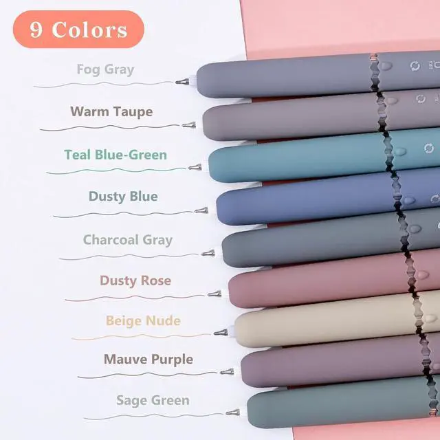 Alt view image 4 of 7 - Temiary 9 Colors Rotation Erasable Gel Pens, 0.6 mm Assorted Color, Morandi | Fine Point Multicolored Inks Pen Make Mistakes Disappear, Smooth Writing for Drawing, Writing, Crossword Puzzle School