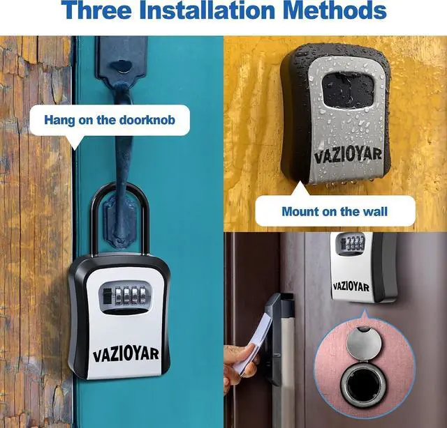Alt view image 4 of 6 - Key Lock Box for Outside, Portable Waterproof Wall Mounted Changeable 4-Digit Combination Key Storage Lockbox, 5 Keys Capacity Key (With Shackles)