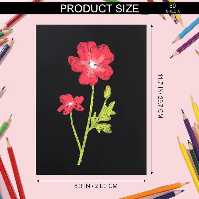 Alt view image 3 of 7 - Black Cardstock Paper Pad, 30 Sheets, 230Gsm, 8.3 x 11.7 in | Heavyweight Black Art Paper For Colored Pencils, Chalk, Gel Pens, Diy Crafts, Invitations, Sketches And Drawing