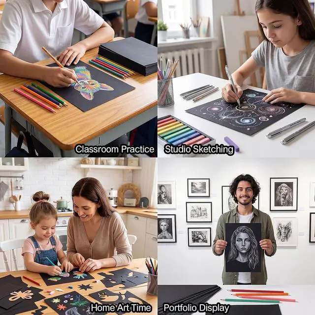 Alt view image 7 of 7 - Black Cardstock Paper Pad, 30 Sheets, 230Gsm, 8.3 x 11.7 in | Heavyweight Black Art Paper For Colored Pencils, Chalk, Gel Pens, Diy Crafts, Invitations, Sketches And Drawing