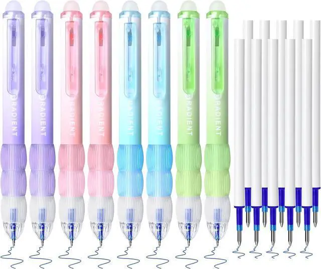 Main image of Temiary Retractable Erasable Gel Pens, 8 Pens & 10 Refills, Blue Ink | Cute Pen with Eraser, 0.5 mm Fine Point, Aesthetic Pens for Writing Drawing Crossword Puzzles