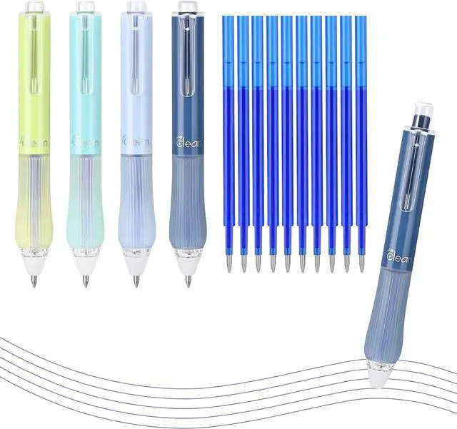 Main image of Temiary 4 Pcs Retractable Erasable Gel Pens & 10 Pcs Refills, Blue Ink | Quick Dry Ink Pen with Eraser, 0.5mm Fine Point Smooth Writing for Back to School Office Supplies