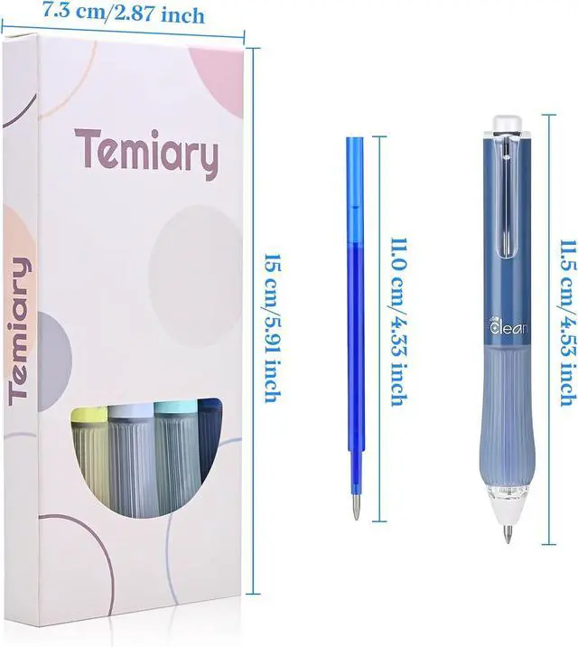 Alt view image 2 of 7 - Temiary 4 Pcs Retractable Erasable Gel Pens & 10 Pcs Refills, Blue Ink | Quick Dry Ink Pen with Eraser, 0.5mm Fine Point Smooth Writing for Back to School Office Supplies