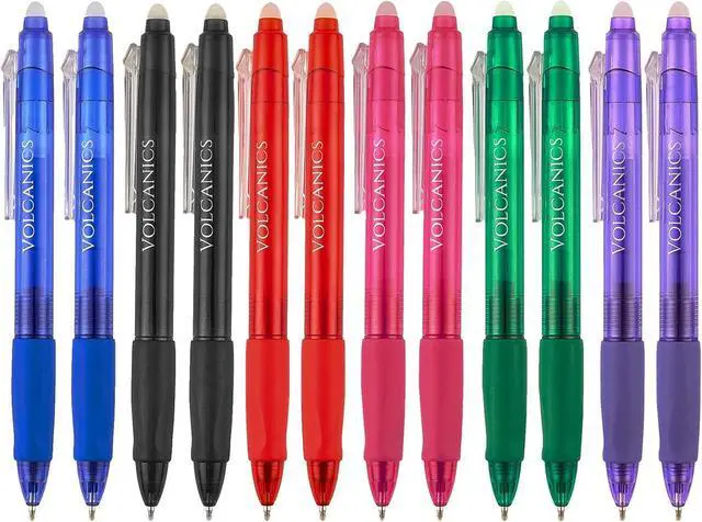 Main image of Volcanics Clicker Erasable Gel Pens, 12 Pack, 6 Colors | 0.7mm Fine Point