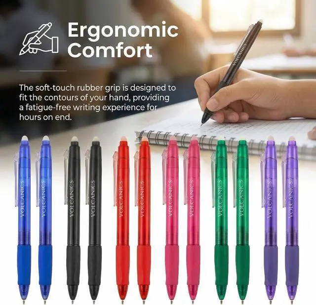 Alt view image 3 of 7 - Volcanics Clicker Erasable Gel Pens, 12 Pack, 6 Colors | 0.7mm Fine Point