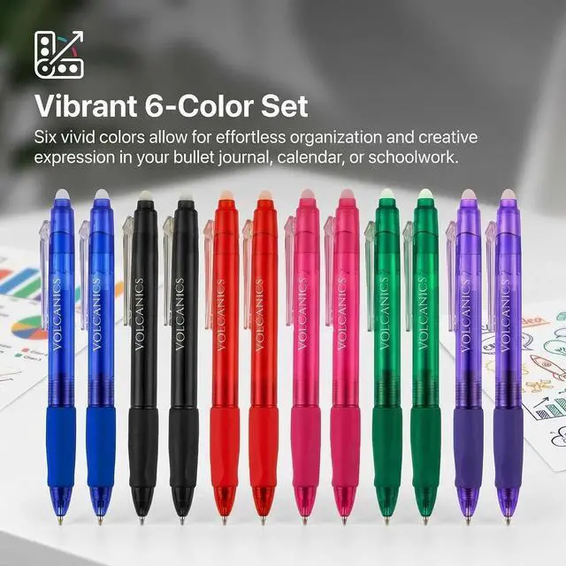 Alt view image 4 of 7 - Volcanics Clicker Erasable Gel Pens, 12 Pack, 6 Colors | 0.7mm Fine Point