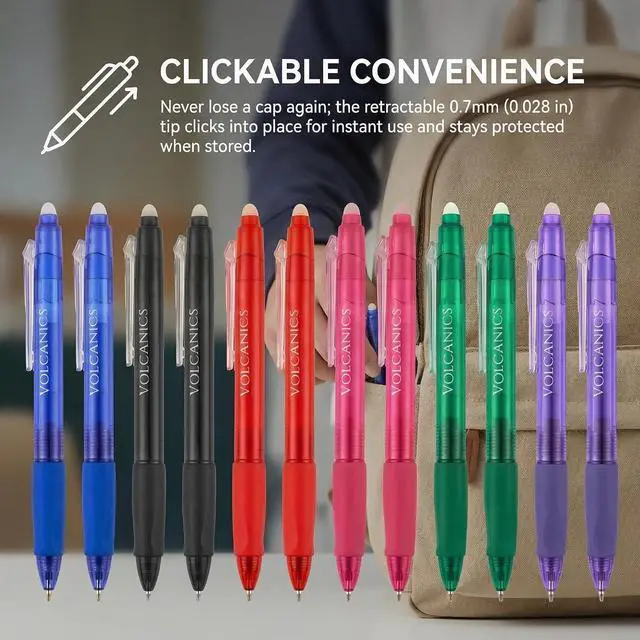 Alt view image 5 of 7 - Volcanics Clicker Erasable Gel Pens, 12 Pack, 6 Colors | 0.7mm Fine Point