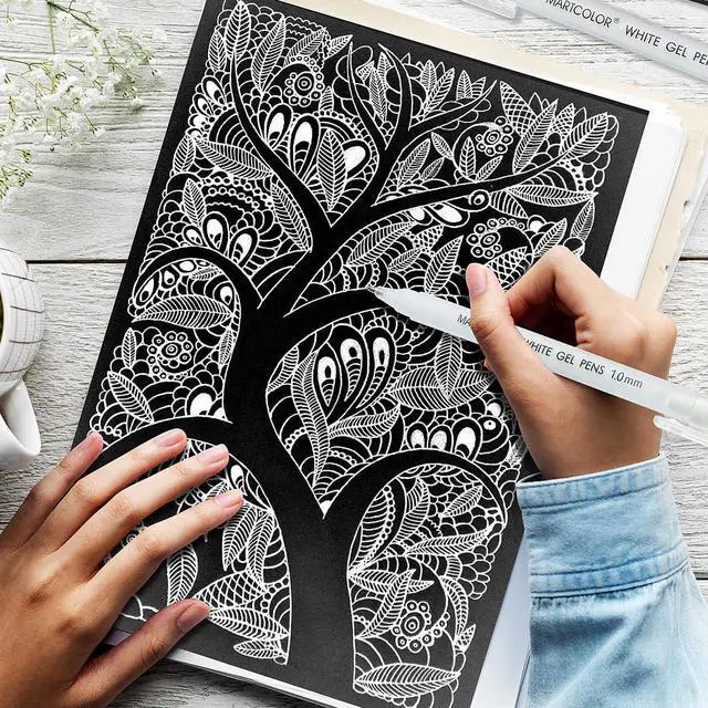 Alt view image 4 of 7 - MARTCOLOR White Gel Pens, 3 Pack 1.0mm Extra Fine Point White Gel ink Pens | Opaque Archival Ink Pen for Black Paper Drawing, Art Highlight, Illustration, Bullet Journaling, Card Making & DIY Projects