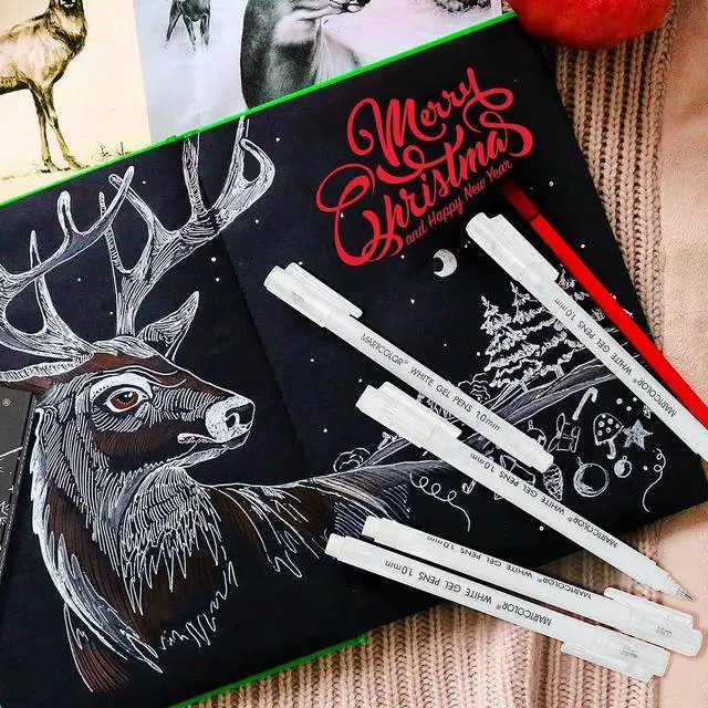 Alt view image 5 of 7 - MARTCOLOR White Gel Pens, 3 Pack 1.0mm Extra Fine Point White Gel ink Pens | Opaque Archival Ink Pen for Black Paper Drawing, Art Highlight, Illustration, Bullet Journaling, Card Making & DIY Projects